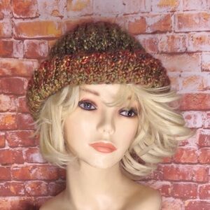 Chunky Knit Tan and Jewel Tone  Beanie Hat